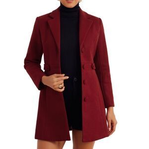 Winter Coat Notched Lapel Single Breasted Button Down Pea Coats Deep Red